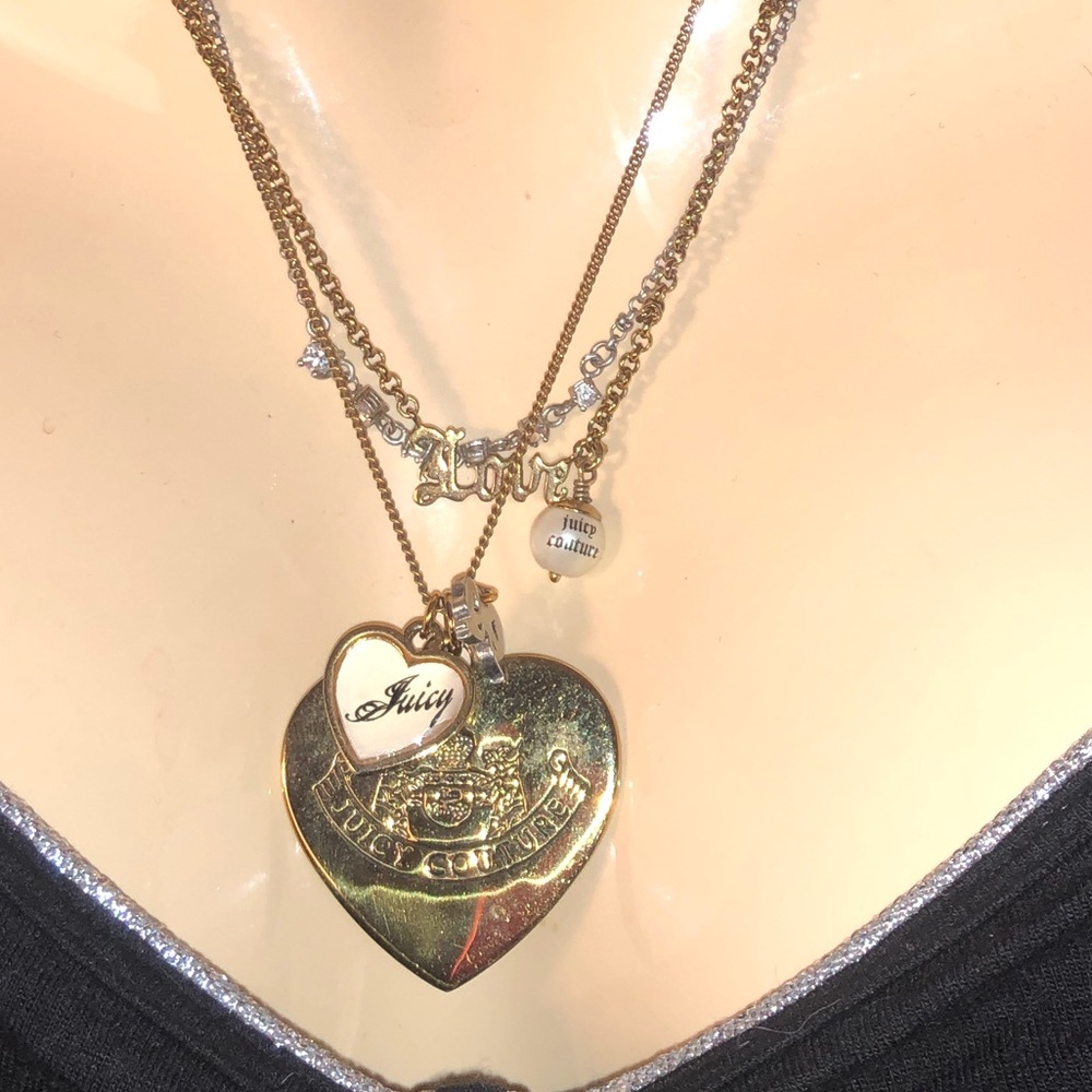 *RARE*👑 JUICY COUTURE Vintage Multi-Strand Layered Y2K Bling Logo LOVE Necklace